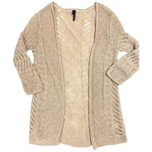 Maurices Tan Open-Front Cable Knit Cardigan Size Medium